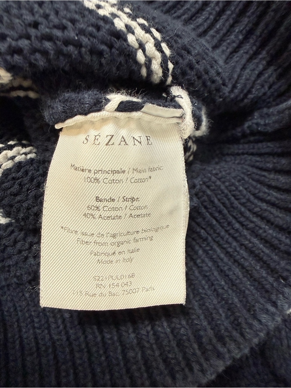 Sezane Navy and White Striped Henley Pullover Size Small - Picture 7 of 7